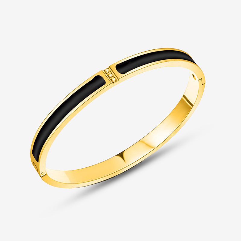 Double Black Stripes With Three Diamonds Inlaid Bangle
