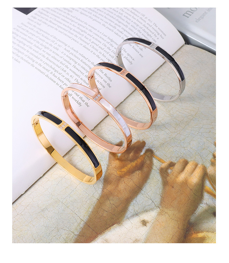 Double Black Stripes With Three Diamonds Inlaid Bangle